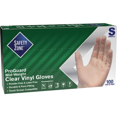 The Safety Zone GVP9-1, Disposable Gloves, 3.2 mil Palm, Vinyl, Powder-Free, S, 100 PK, Clear SZNGVP9SM1